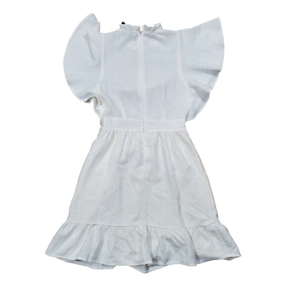 Express x LadyGang Ruffle Neck Flutter Sleeve Dress Womens 0 White Chic Feminine - Picture 2 of 7